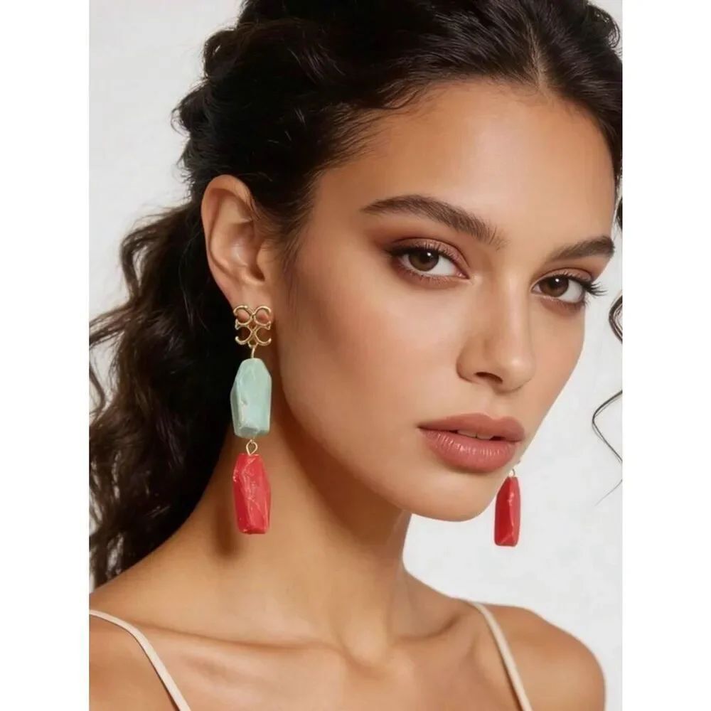 Mint and Coral drop earrings A1918